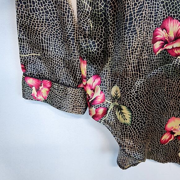 Vintage Ivy & Annabelle Floral Satin Pajama Set Size L Elastic Waist Pants - Picture 7 of 14
